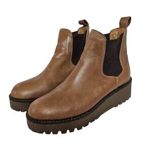 OGGI Imported Women's 38 Ankle Platform Boots Genuine Leather Brown Slip On